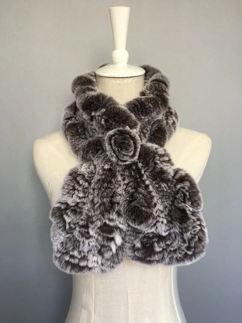 knitted rabbit fur scarf with flower (8)