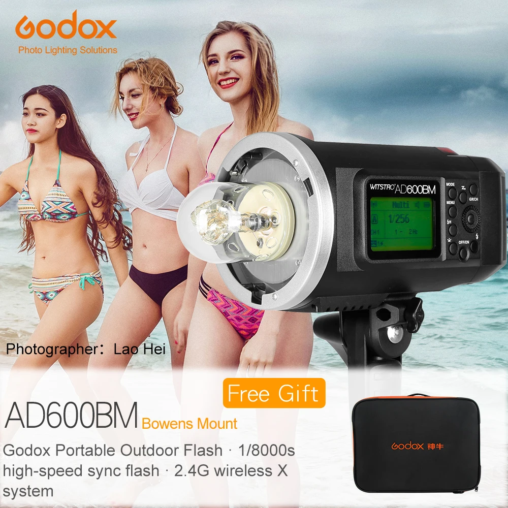 

Godox Wistro AD600BM Bowens Mount HSS 1/8000s Outdoor Flash with 2.4G X System Build-in 8700mAh Li-on Battery Free Bag