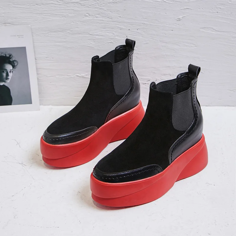 

2018 autumn and winter new high-heeled platform boots waterproof platform muffin bottom wild casual leather tide women's boo.ts