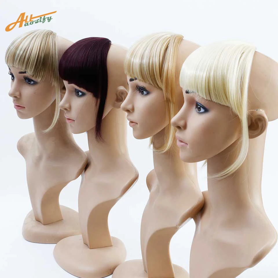 Allaosify Short Fringe Blonde Clip In Hair Bangs Hairpiece Heat Resistant Fake Bangs Hair Piece Natural Clip In Hair Extensions