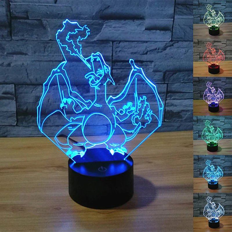 USB красочные Покемон Charizard настольная лампа Luminaria светодиодный ночник дистанционный переключатель декоративное освещение атмосферные лампы подарки