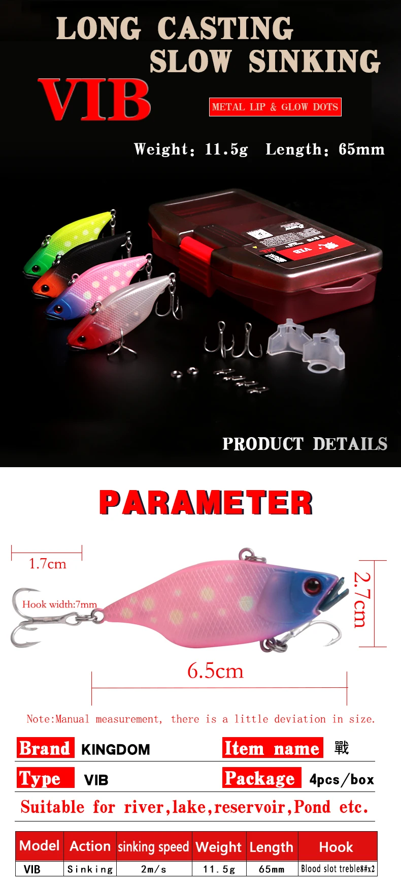 Kingdom Fishing Lure Set With Box 10.5g70mm Slow Sinking Metal Fishing Lures VIB Sets Wobblers Model 5297TZ (2)