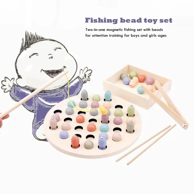 Магнитные рыболовные бусины, рыболовные деревянные детские Игрушки для раннего развития, Обучающие игрушки Монтессори, настольная игра