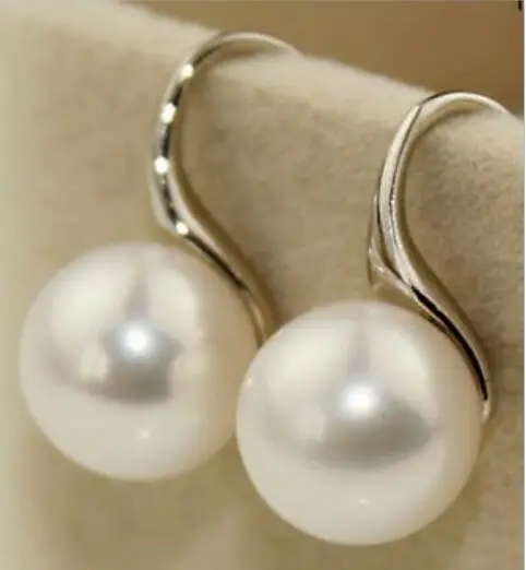 

noble jewelry a pair of round 10-11mm AAA natural south seas white pearl earrings silver