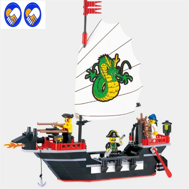 

A Toy A Dream Enlighten301 New 211pcs Pirate Series Pirate Ship Dragon Boat Model Building Blocks Sets minis Bringuedos DIY Toys