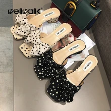 Wellwalk Big Bowknot Slippers Women Sandals With Coarse Heels Slides Ladies Polka Dot Funny Slippers Female Summer Square Toe цена Wellwalk Big Bowknot Slippers Women Sandals With Coarse Heels Slides Ladies Polka Dot Funny Slippers Female Summer Square Toe цены онлайн