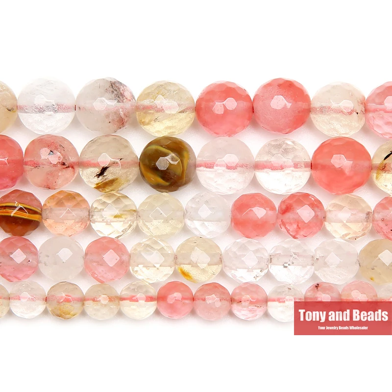 

Free Shipping Natural Stone Smooth Faceted Cherry Quartz Loose Beads 16" Strand 4 6 8 10 12 MM Pick Size For Jewelry Making Q15
