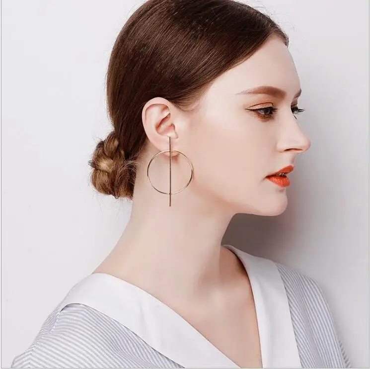 

Fashion Simple style Stainless Steel Geometry Big Circle Round Drop Earrings Gold Color Women Female Party Gift