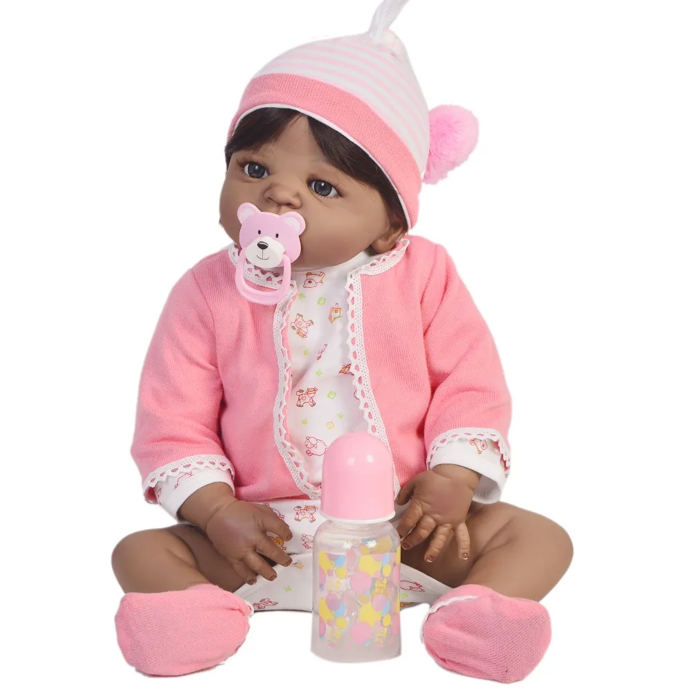 Черный bebes reborn 57 см полное тело силиконовый Reborn Baby Doll игрушка живой ребенок африканская девочка кукла "малыш" детский подарок bonecas