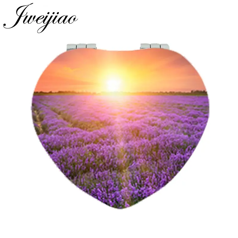 

JWEIJIAO Lavender and Sun Heart Makeup Mirrors Folding Mini Pocket Mirror PU Leather 1X/2X Magnifying Gilrs Portable Hand Mirror