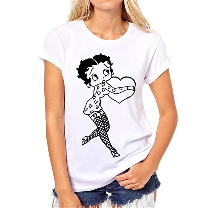 Женская футболка с персональным принтом Betty Boop, женская футболка с принтом, Повседневная забавная футболка для девушек, Белый Топ, Футболка Harajuku S-43 - Цвет: 10