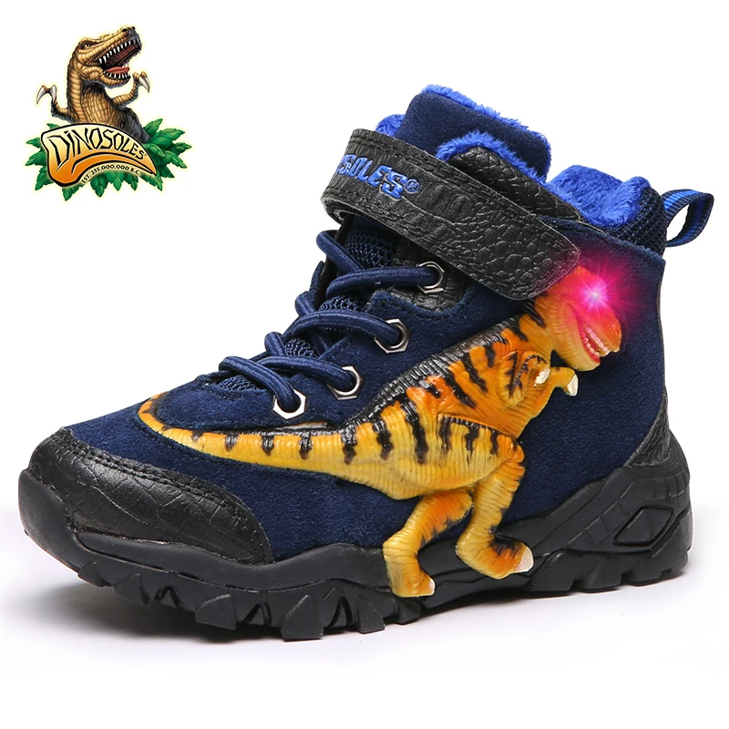 Dinoskulls children Winter Snow Shoes Boys Led Light Up 3D Dinosaur
