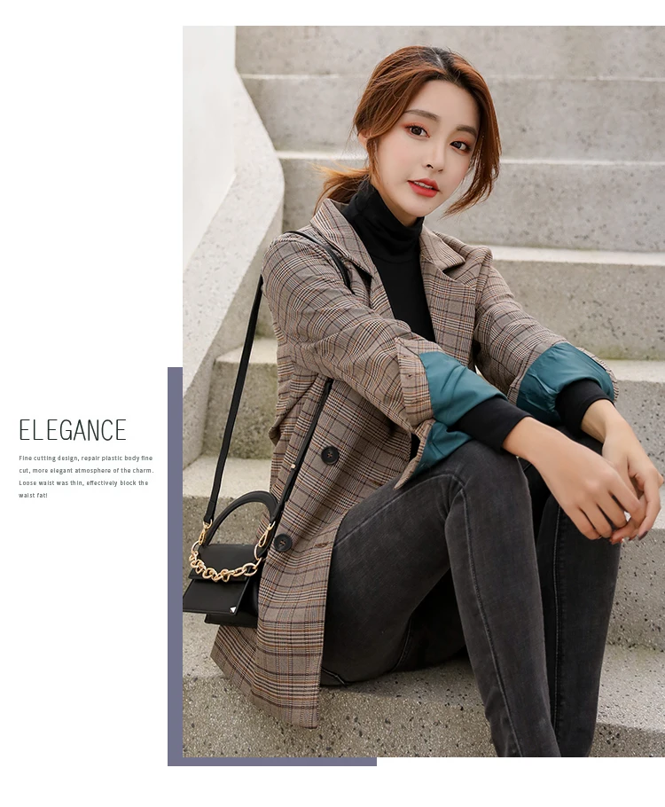 Genayoa Высокое качество пальто и куртки для женщин Женский блейзер офисный женский винтажный Блейзер Женский клетчатый пиджак Корейский стиль