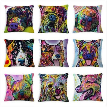 

Colorful Dog Houseware Home Decor Cojines Fashion bulldog Printed Sofa Pillow Throw Linen Cotton Pillow Cushion Cover Almofadas