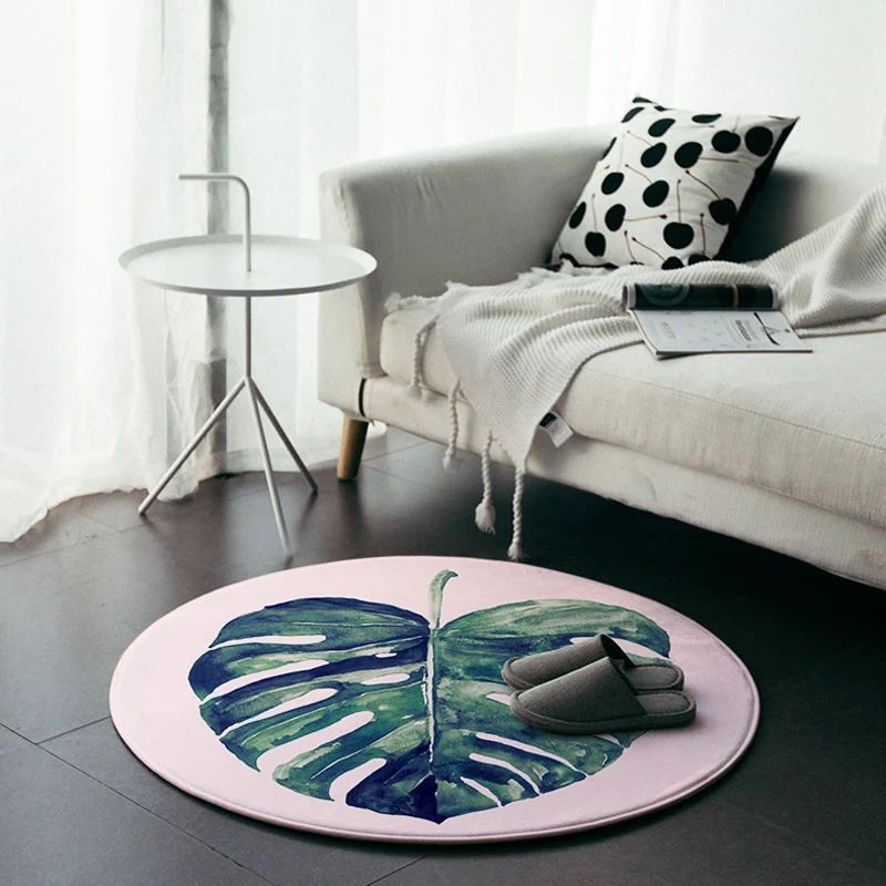 Green Palm Banana Leaves Round Carpet Non-Slip Home Decor Bedroom Zen Yoga Mat 