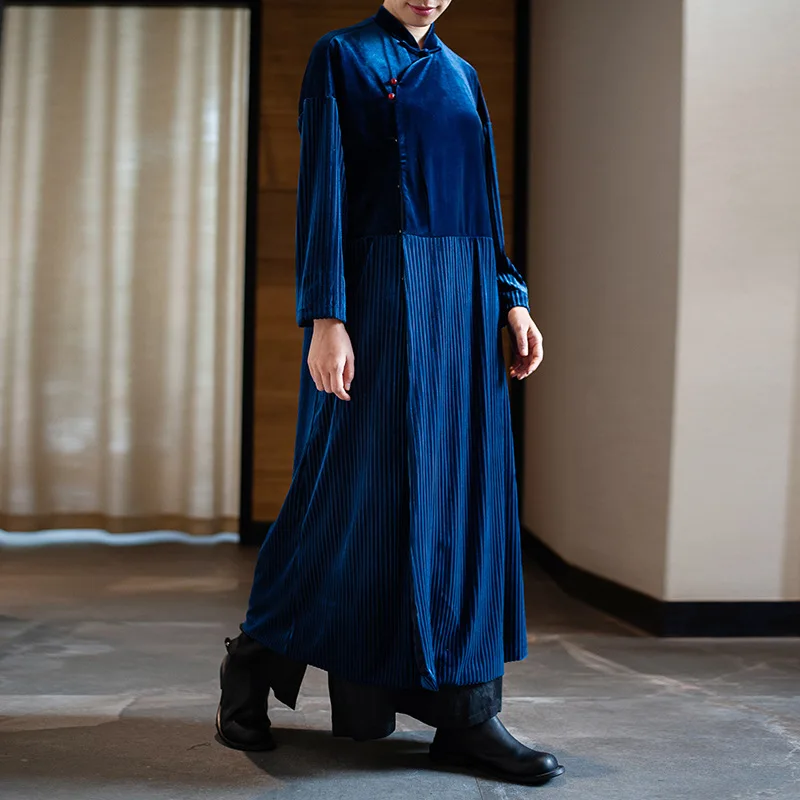 New Original Design 2019 Autumn Women's Clothes Dress Chinese Style Literature Retro Velvet Women Dress D670