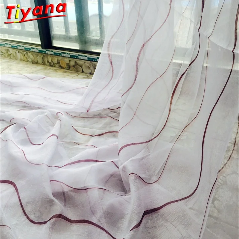 

Modern Grey S Stripe Sitting Room Curtain Cloth New Voile Tulle Drape for Living Room Door Curtain Rideaux Window Panels P38030