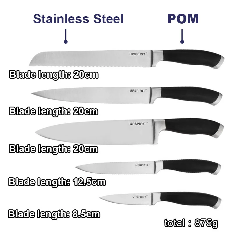 Hot 5Pcs/set Stainless Steel Kitchen Knives POM Black Handle Bread Chef Knives Slicing Utility Paring Knife Multi Cooking Tools