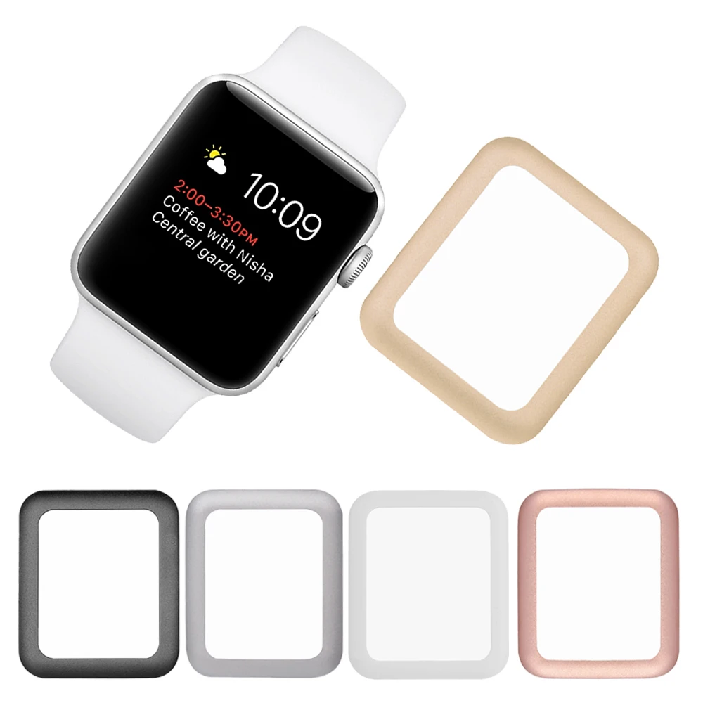 

Besegad Aluminum Bumper Case Cover Tempered Glass Screen Protector Protective Film for Apple Watch Series 1 2 3 iWatch 38mm 42mm