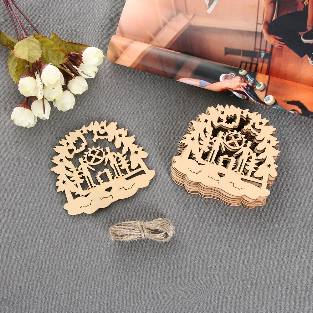 

10pcs/pack DIY Wooden Pendants Tree Shape Party Scrapbooking Christmas Tree Hanging Ornament Home Party Decoration