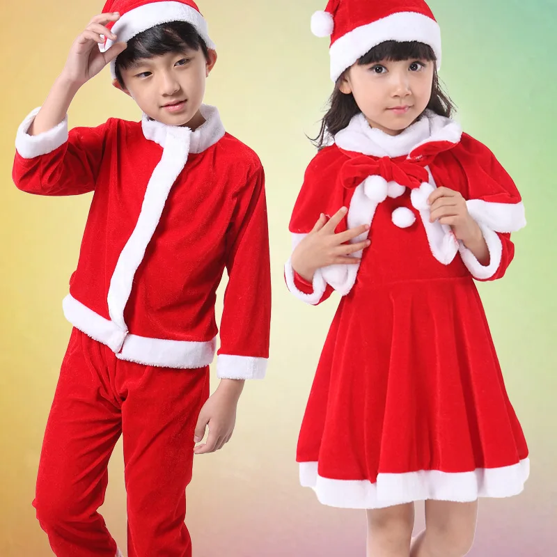 

New Upscale Santa Claus Suit for Boys Girls Christmas New Year Santa Claus Cosplay Hat Top Pants Russian Vintage set L160
