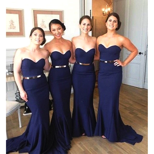 Elegant Dark Navy Blue Bridesmaid Dresses Long Mermaid Elegant Dark Navy Blue Bridesmaid Dresses Long Mermaid Dress With Belt Y Simple Sweetheart