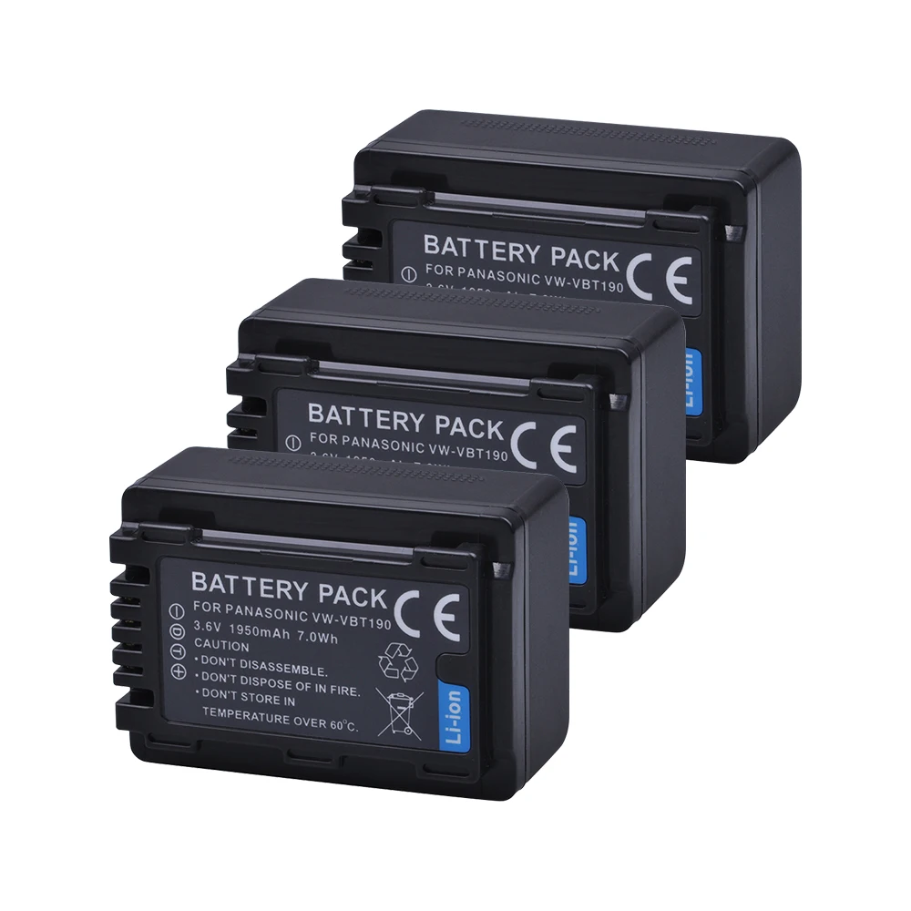 Tectra 3 Pz Vw-Vbt190 Vw Vbt190 Batteria Per Panasonic Hc-V110 Hc-V130 Hc-V160 Hc-V180 Hc-V201 Hc-V210 Hc-V230 Hc-V250