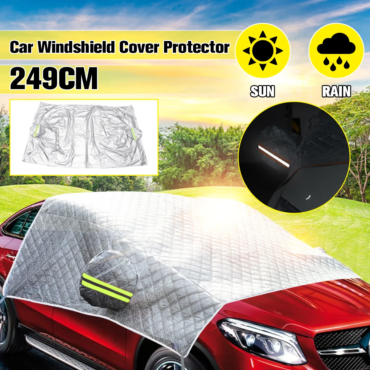 

Universal Car Windshield Mirror Reflective Bar Cover Sun Shade Protector Winter Snow Ice Rain Dust Frost Guard Aluminium Film