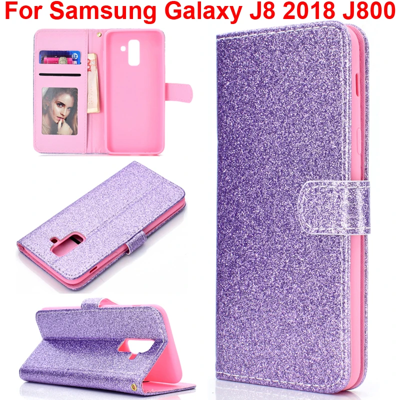 

Shinning Glittering Wallet Cover For Samsung Galaxy J8 2018 J800 J800F/N Case Pouch SamsungJ8 Protector Capa Fundas Soft TPU bag