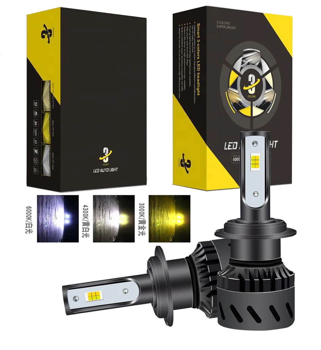 3000K Golden Yellow,6000K Xenon White,4300K Warm White ,H8/H9 Conversion Kit Replace for Halogen or HID,Pack of 2 QUTEEK Smart 3 Colors H11 LED Headlight Bulbs,80W,10000LM, 