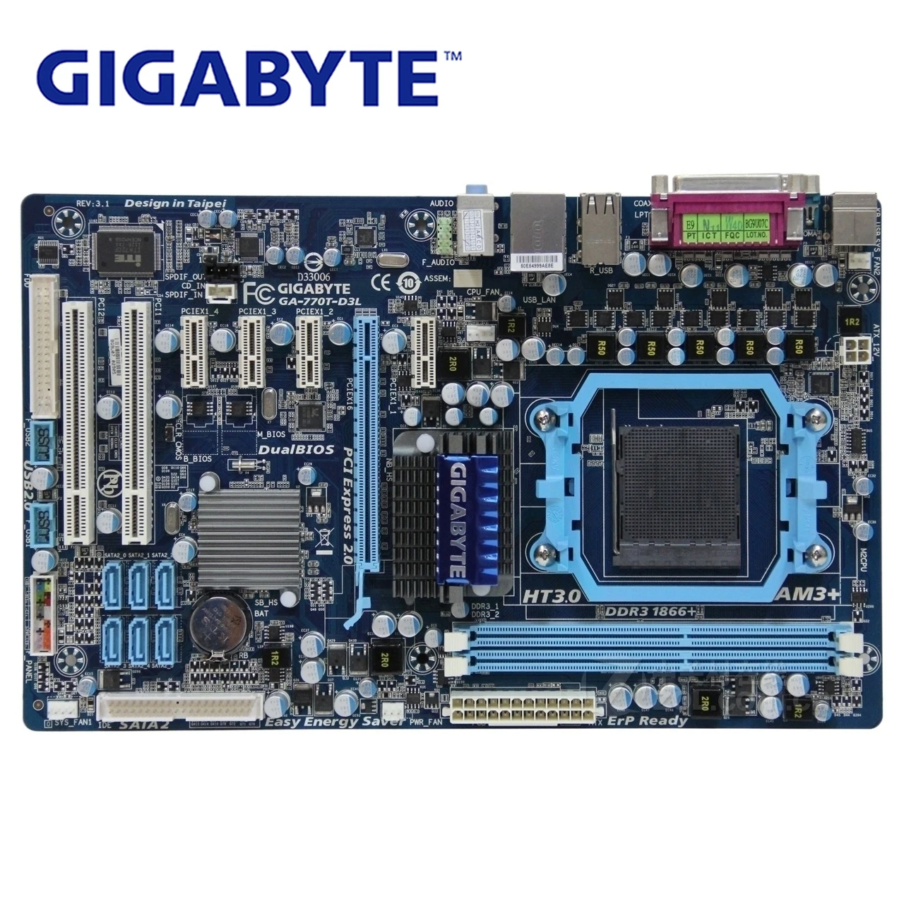 Socket AM3 For AMD DDR3 Gigabyte Motherboard GA 770T D3L Computer