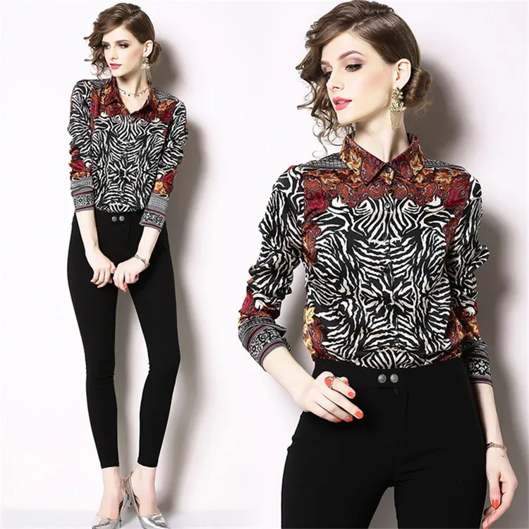 Подиумная брендовая винтажная блузка женские топы и блузки Весенняя женская рубашка с длинным рукавом высокого качества модная женская блуза - Цвет: black