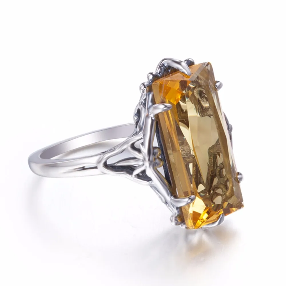 Женское кольцо из серебра 925 пробы с желтым фианитом|fine jewelry|jewelry ringsjewelry women rings |
