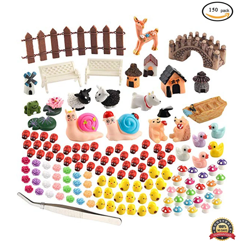 

150Pcs Miniature Ornaments Kit for Fairy Garden Dollhouse Decoration Mini Sika Deer Gnomes Moss Terrariums Resin Crafts Figurine