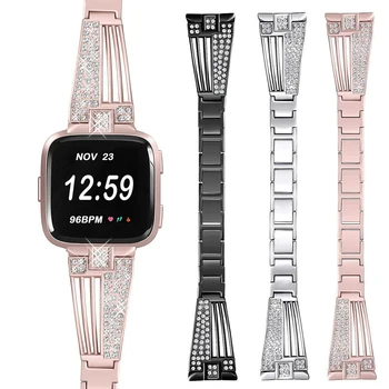 

Luxury Stainless Steel Bracelet Rhinestone Watch Band Strap For Fitbit Versa Replacement Metal Bling Bands Bracelets Belt Strap