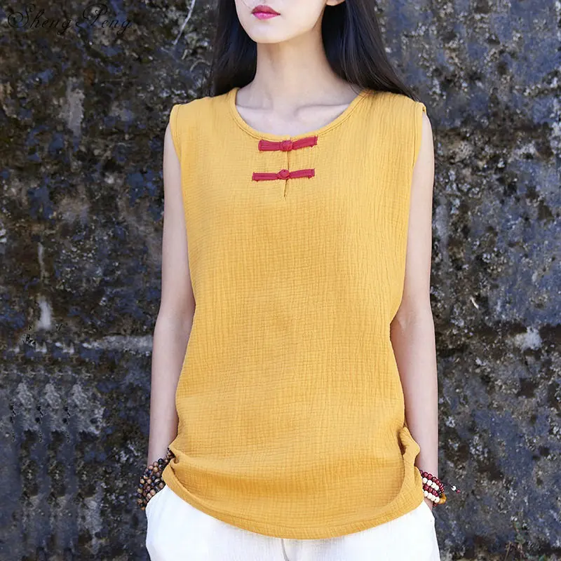 Традиционная китайская одежда для женщин, топы и блузки, льняная рубашка, восточный женский Топ cheongsam, китайская одежда Q804 - Цвет: 1