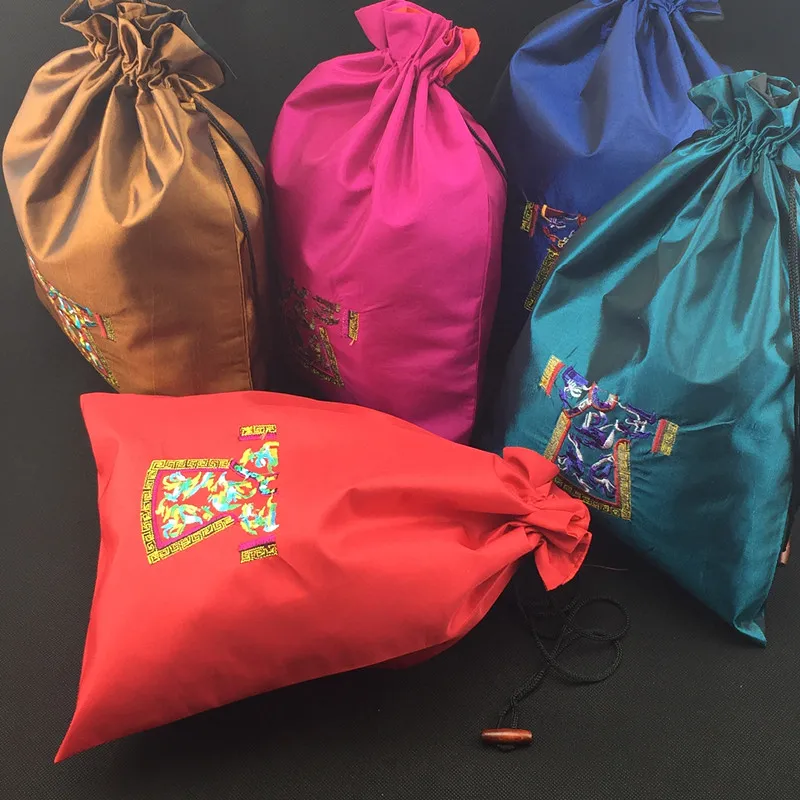 

2 size Embroidered Clothes Travel Storage Shoes Bag Drawstring Chinese style Silk Cloth Shoe Dust Cover Bags 30pcs/lot