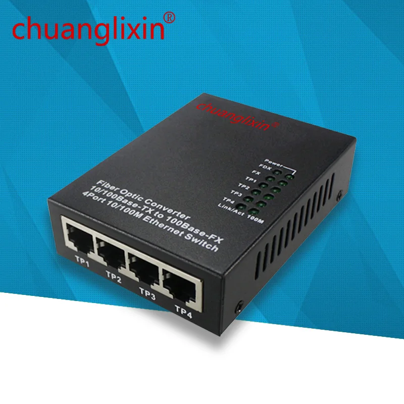 Ethernet медиаконвертер 10/100 м 4 порта + 1 оптоволоконный порт Оптический SC 1310/1550nm AB
