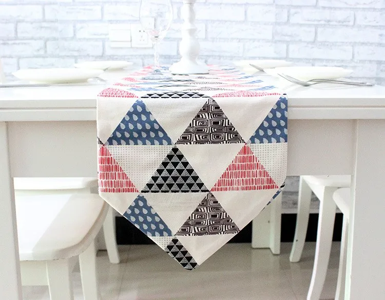 Красочные геометрические треугольники настольная дорожка толстый хлопок холст салфетки высококлассные ткань флаг-кофейный столик кровать дорожка