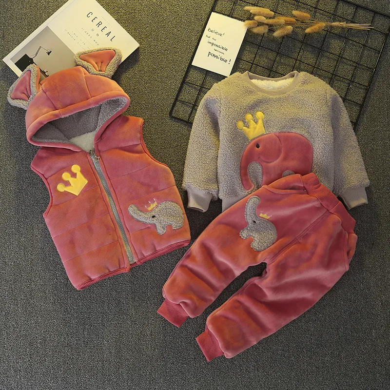 

newborn baby girls winter clothes sport infant children cartoon long sleeve 3pcs tracksuit toddle boys warm thick clothing set