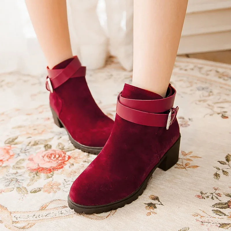 women's red Ankle boots Adult ladies students scrub PU leather shoes ...