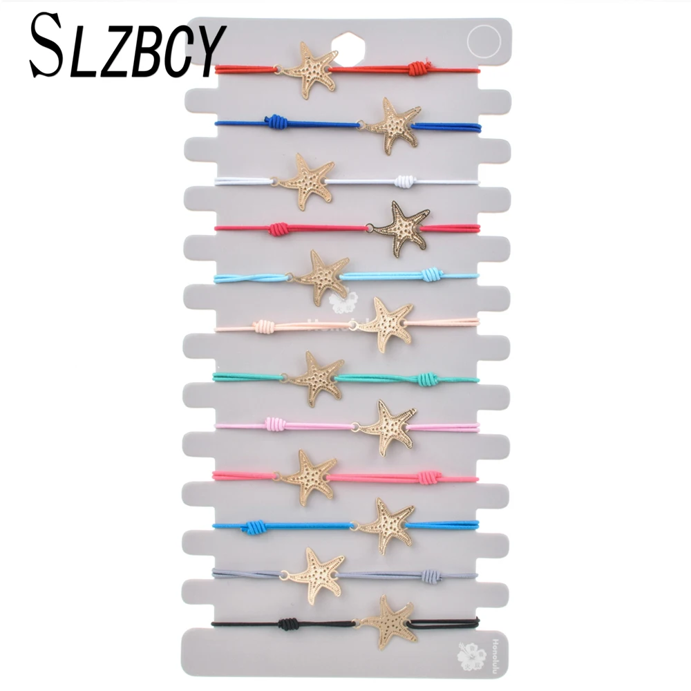 

12pcs/set Gold Color Star Heart Fatima Hand Charm Bracelets For Women Child Braided Elastic Yoga Bracelet Wristband Jewelry Gift