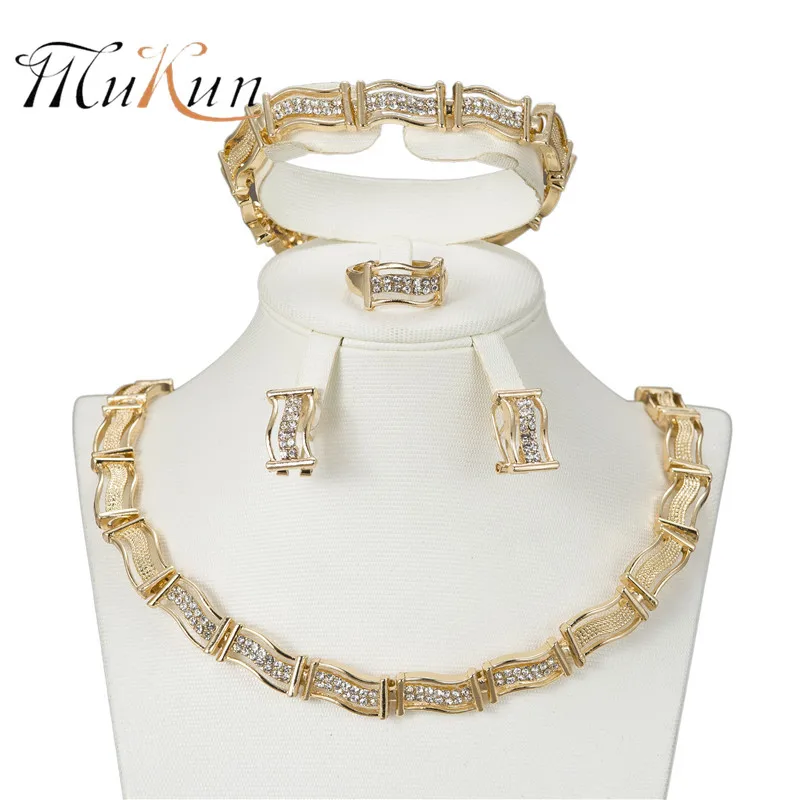 

MUKUN free shipping Wedding Bridal Costume Jewelry Sets for femme Gold-color Women jewelry set 2018 African Necklace set