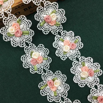 

2 yd Soluble Polyester 3D Colorful Flower Mesh Embroidered Fabric Lace Trim Ribbon Handmade DIY Sewing Craft For Costume Decor
