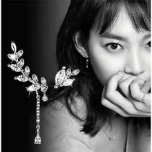 Мода 925 стерлингового серебра асимметричные серьги в форме листа для женщин Свадебные украшения дамы S925 сережки с кристаллами Brincos Pendientes