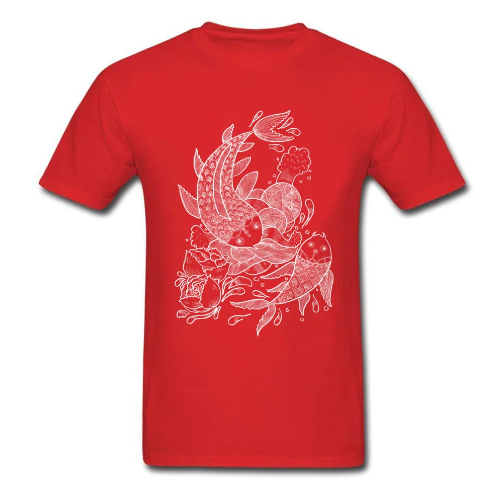 100% Cotton Fabric Men's Short Sleeve The Koi Fishes T-shirts comfortable Tops Shirt Fitted Design Crew Neck T Shirt The Koi Fishes red