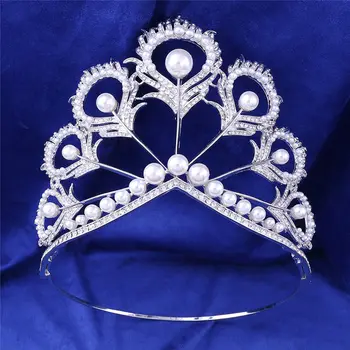 

Bridal married pearl crown Big Luxury bride hair accessories stage show Prom wedding dress crowns Hair ornament pageant