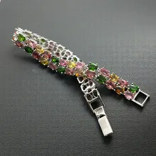 FLZB, роскошный элегантный браслет, натуральный цветной Турмалин из серебра 925 пробы с покрытием из белого золота 18 К, модный браслет