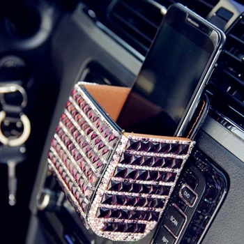 

Diamond Crystal Car Storage Box Rhinestones Auto Outlet Air Vent Cosmetics Case Mobile Phone Bag Pouch Bucket For Girls Gifts