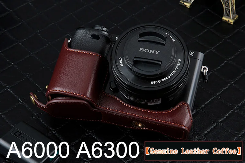 Из искусственной кожи Половина Камера низ чехол сумка чехол для sony A6000 A6300 A5100 A5000 A7 A7S A7R A7RM2 A7II A7S2 A9 A7M3 A7 Mark ii iii - Цвет: A6000 6300 Coffe(GL)